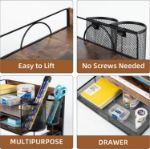Picture of 4 Tier Desk Organizers and Accessories, Paper Letter Tray Organizer, Vintage Wood Desk File Organizer with Drawer and 2 Pen Holders