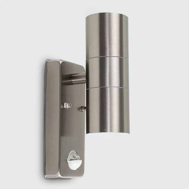 Picture of Stainless Steel Up-Down Motion Sensor Wall Light, PIR Sensor Outdoor Wall Lamp, IP44 Waterproof, GU10 Bulbs Included, for Garden, Pathway & Porch