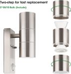 Picture of Stainless Steel Up-Down Motion Sensor Wall Light, PIR Sensor Outdoor Wall Lamp, IP44 Waterproof, GU10 Bulbs Included, for Garden, Pathway & Porch
