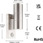 Picture of Stainless Steel Up-Down Motion Sensor Wall Light, PIR Sensor Outdoor Wall Lamp, IP44 Waterproof, GU10 Bulbs Included, for Garden, Pathway & Porch