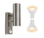 Picture of Stainless Steel Up-Down Motion Sensor Wall Light, PIR Sensor Outdoor Wall Lamp, IP44 Waterproof, GU10 Bulbs Included, for Garden, Pathway & Porch