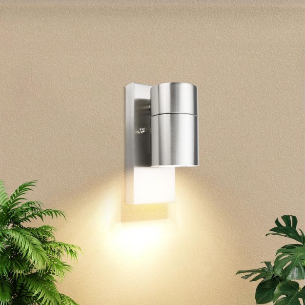 Picture of Modern Stainless Steel Outdoor Wall Light with PIR Motion Sensor, IP44 Waterproof, Includes 7W LED GU10 Bulb, Ideal for Gardens, Patios & Driveways