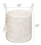 Picture of Macrame Woven Storage Basket with Tassel – Decorative Jute & Cotton Rope Basket with Handles – Boho Organizer for Plants, Blankets, Toys & Home Decor – Small & Medium Sizes Available