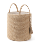 Picture of Macrame Woven Storage Basket with Tassel – Decorative Jute & Cotton Rope Basket with Handles – Boho Organizer for Plants, Blankets, Toys & Home Decor – Small & Medium Sizes Available