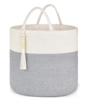 Picture of Macrame Woven Storage Basket with Tassel – Decorative Jute & Cotton Rope Basket with Handles – Boho Organizer for Plants, Blankets, Toys & Home Decor – Small & Medium Sizes Available