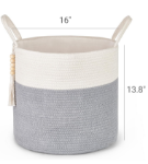 Picture of Macrame Woven Storage Basket with Tassel – Decorative Jute & Cotton Rope Basket with Handles – Boho Organizer for Plants, Blankets, Toys & Home Decor – Small & Medium Sizes Available