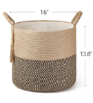 Picture of Macrame Woven Storage Basket with Tassel – Decorative Jute & Cotton Rope Basket with Handles – Boho Organizer for Plants, Blankets, Toys & Home Decor – Small & Medium Sizes Available