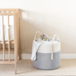 Picture of Macrame Woven Storage Basket with Tassel – Decorative Jute & Cotton Rope Basket with Handles – Boho Organizer for Plants, Blankets, Toys & Home Decor – Small & Medium Sizes Available