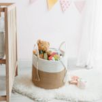 Picture of Macrame Woven Storage Basket with Tassel – Decorative Jute & Cotton Rope Basket with Handles – Boho Organizer for Plants, Blankets, Toys & Home Decor – Small & Medium Sizes Available