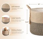 Picture of Macrame Woven Storage Basket with Tassel – Decorative Jute & Cotton Rope Basket with Handles – Boho Organizer for Plants, Blankets, Toys & Home Decor – Small & Medium Sizes Available