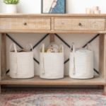 Picture of Macrame Woven Storage Basket with Tassel – Decorative Jute & Cotton Rope Basket with Handles – Boho Organizer for Plants, Blankets, Toys & Home Decor – Small & Medium Sizes Available