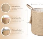 Picture of Macrame Woven Storage Basket with Tassel – Decorative Jute & Cotton Rope Basket with Handles – Boho Organizer for Plants, Blankets, Toys & Home Decor – Small & Medium Sizes Available