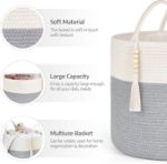 Picture of Macrame Woven Storage Basket with Tassel – Decorative Jute & Cotton Rope Basket with Handles – Boho Organizer for Plants, Blankets, Toys & Home Decor – Small & Medium Sizes Available