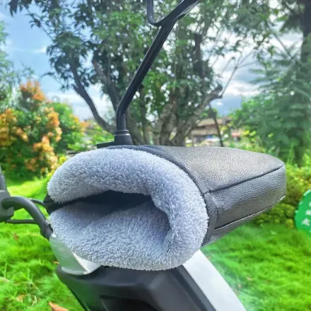 Picture of Motorcycle Handlebar Muffs Winter Gloves – Waterproof & Windproof Leather Handlebar Mitts with Fleece Lining – Universal Fit Grip Warmers for Cold Weather Riding