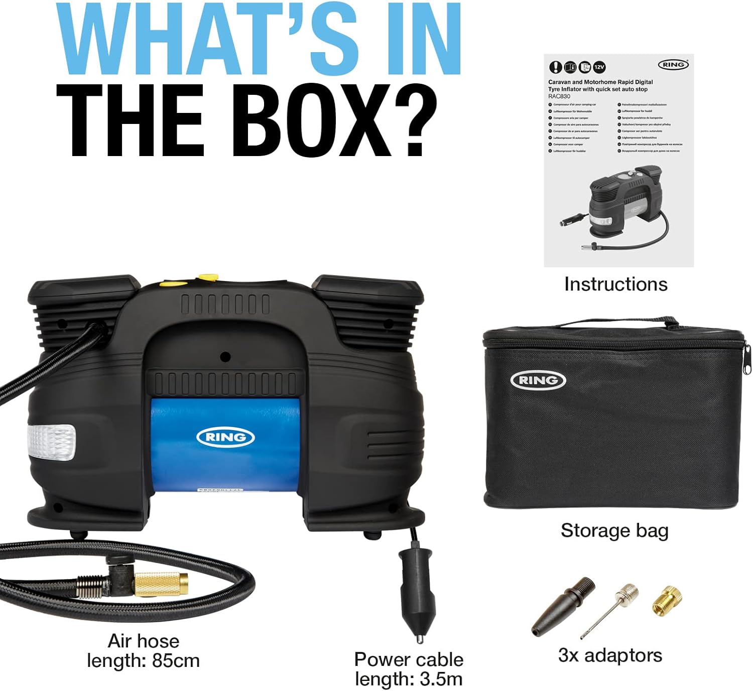Ring RAC820 12V Heavy-Duty Tyre Inflator – 180W Fast Air Compressor for ...
