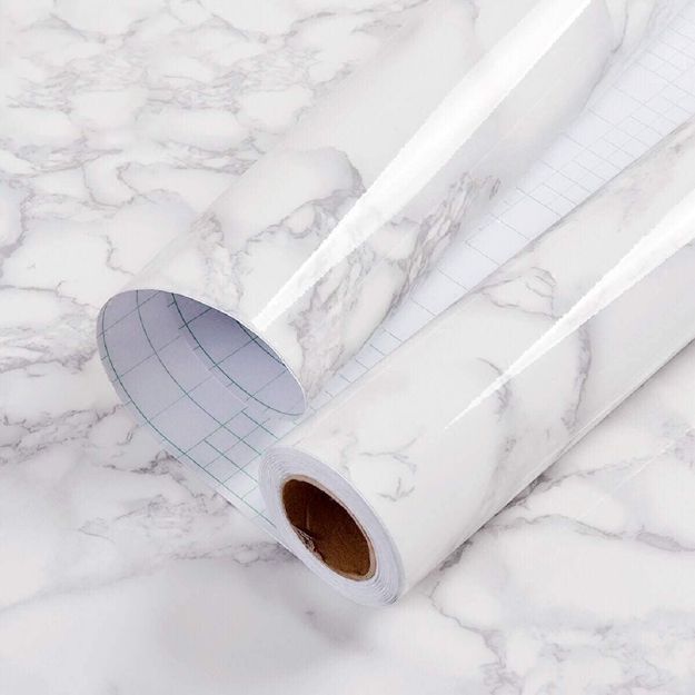 Picture of Marble Sticky Back Plastic Roll 40cm x 10m - Granite White Grey Self Adhesive Vinyl Wrap 