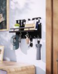 Picture of Wall-Mounted Key Holder with Mail Organizer – 7 Hooks, Decorative Wooden Rack for Entryway, Hallway, Mudroom, Office – Brown