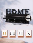 Picture of Wall-Mounted Key Holder with Mail Organizer – 7 Hooks, Decorative Wooden Rack for Entryway, Hallway, Mudroom, Office – Brown