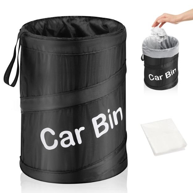 Picture of Car Bin with 5 Garbage Bags – Foldable, Water-Resistant Auto Trash Bag for Car, SUV, Truck, and RV – Car Trash Can for Litter Storage and Collection