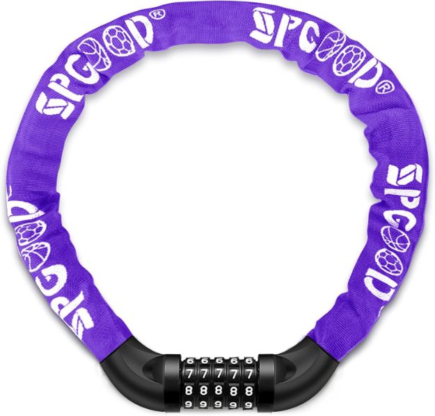 Picture of Heavy Duty Bike Lock Chain, 5-Digit Resettable Code, 830mm Anti-Theft Security Lock – Purple