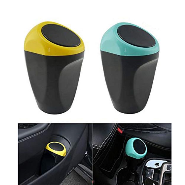 Picture of 2Pcs Car Trash Can with Lid – Mini Waterproof Garbage Bins for Front & Back Seat | Car Essentials for Storage, Organization & Rubbish Disposal