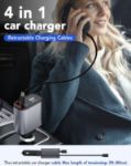 Picture of 4-in-1 Retractable Car Phone Charger | Fast Charging Adapter with Dual USB Ports & Cables | Compatible with iPhone 16/15/14, Galaxy S25/S24, Pixel, iPad