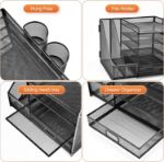 Picture of 5-Tier Desk Organiser File Holder with Drawer & Pen Holders – Black Mesh Desktop Storage for Office Supplies