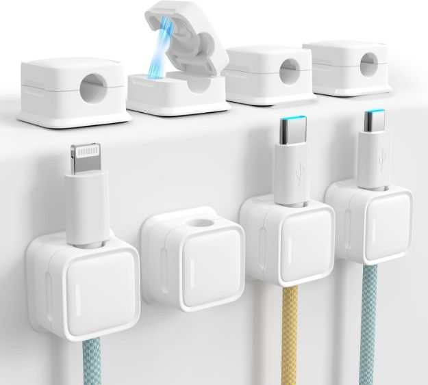 Picture of Magnetic Cord Organizer Holder – 8 Pack Cable Clips with Adhesive for Desk, Nightstand, Office & Kitchen