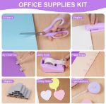 Picture of Desk Accessories Set – Complete Office Supplies Kit with Stapler, Tape Dispenser, Clips, Sticky Notes & More – Ideal for Students & Coworkers (Purple)