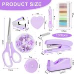 Picture of Desk Accessories Set – Complete Office Supplies Kit with Stapler, Tape Dispenser, Clips, Sticky Notes & More – Ideal for Students & Coworkers (Purple)