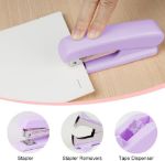 Picture of Desk Accessories Set – Complete Office Supplies Kit with Stapler, Tape Dispenser, Clips, Sticky Notes & More – Ideal for Students & Coworkers (Purple)