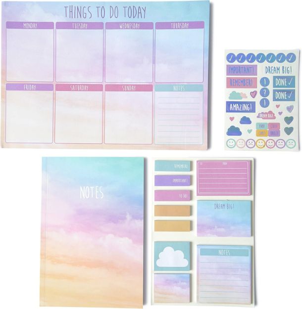 Picture of Pastel Daily Planner Set – 56 Sheet Weekly Planner, A5 Notebook, Sticky Notes & Planner Stickers
