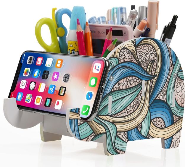 Picture of Elephant Desk Supplies Organizer – Cute Pencil Holder & Phone Stand for Kids, Girls, Boys, and Women – Multifunctional Office Desk Decoration & Gift