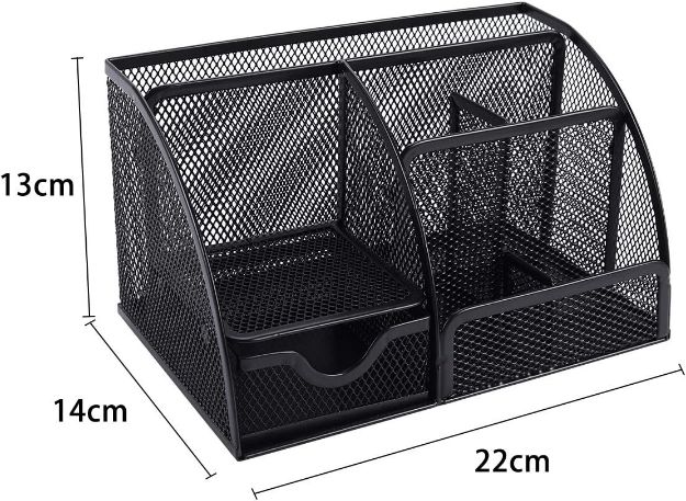 Picture of EasyPAG Office Mesh Desk Tidy – Versatile Desktop Organiser with Drawer, Black – Durable & Stylish Stationery Storage