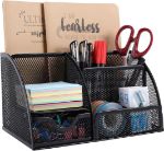 Picture of EasyPAG Office Mesh Desk Tidy – Versatile Desktop Organiser with Drawer, Black – Durable & Stylish Stationery Storage