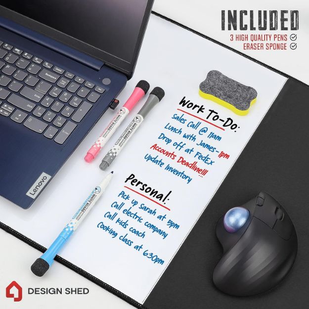 Picture of Writable Desk Pad Mat 90x40cm – Black | Premium Neoprene Office Writing Pad & Desk Protector with Whiteboard Surface, 3 Dry Erase Pens & Eraser