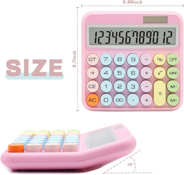 Picture of Standard Pink Calculator – 12 Digit Large Display, Big Buttons, Dual Power – Cute Office Accessory for Women, School, Home & Business