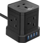 Picture of KEPLUG Cube Extension Lead with USB Slots – 5 Way Plug Power Strip with 4 USB Ports (3.1A) – 2m Extension Cable, 3250W/13A UK Power Socket for Home, Office & Travel