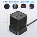 Picture of KEPLUG Cube Extension Lead with USB Slots – 5 Way Plug Power Strip with 4 USB Ports (3.1A) – 2m Extension Cable, 3250W/13A UK Power Socket for Home, Office & Travel