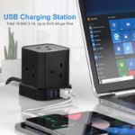 Picture of KEPLUG Cube Extension Lead with USB Slots – 5 Way Plug Power Strip with 4 USB Ports (3.1A) – 2m Extension Cable, 3250W/13A UK Power Socket for Home, Office & Travel