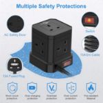 Picture of KEPLUG Cube Extension Lead with USB Slots – 5 Way Plug Power Strip with 4 USB Ports (3.1A) – 2m Extension Cable, 3250W/13A UK Power Socket for Home, Office & Travel