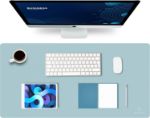 Picture of Large Leather Desk Mat (80x40cm) – Light Blue | Office Desk Protector, Writing Pad, Mouse & Keyboard Mat for Computer & Laptop