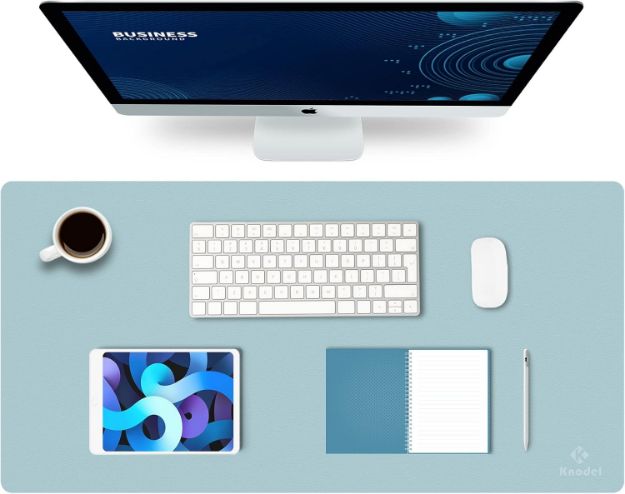 Picture of Large Leather Desk Mat (80x40cm) – Light Blue | Office Desk Protector, Writing Pad, Mouse & Keyboard Mat for Computer & Laptop