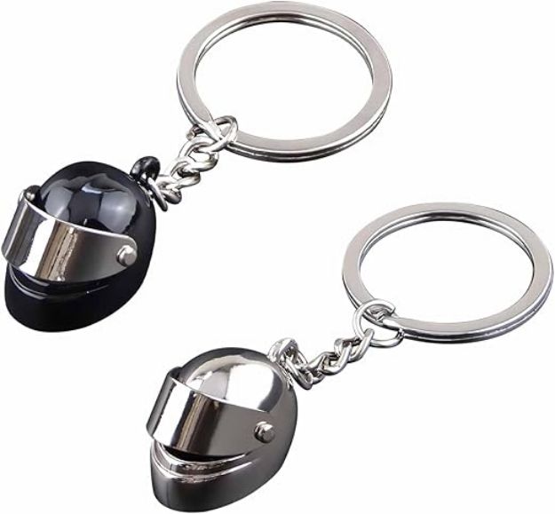 Picture of 2PCS 3D Motorcycle Helmet Keychain – Cool Metal Biker Key Ring for Car, Bike, Gifts – Black & Silver Zinc Alloy