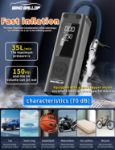 Picture of Electric Bike Pump & Car Tyre Inflator - Rechargeable Smart Air Compressor with LED, Pressure Gauge, & Valve Adaptors