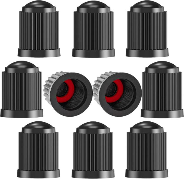 Picture of 10PCS Tyre Valve Caps with O Seal Ring for Cars, Bikes, and Motorcycles – Heavy Duty, Universal Fit, Airtight Seal, Black