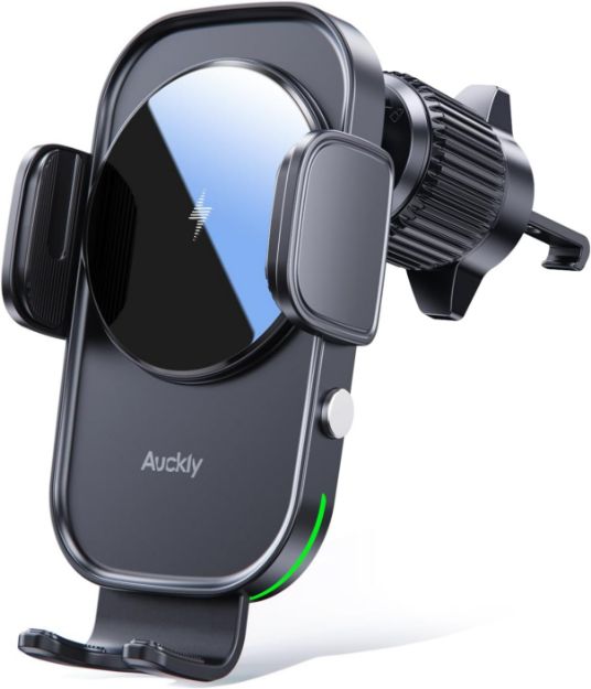 Picture of Auckly 15W Wireless Car Charger Mount – Auto-Clamping Qi Phone Holder for iPhone 11–16 Series, Samsung S22–S24, Air Vent Mount with Fast Charging & Smart Chip