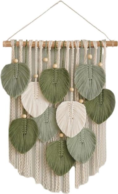 Picture of Macrame Wall Hanging – Handmade Green Leaf Tassel Boho Wall Art Tapestry for Bedroom, Living Room, Office & Apartment Decor