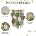 Picture of Macrame Wall Hanging – Handmade Green Leaf Tassel Boho Wall Art Tapestry for Bedroom, Living Room, Office & Apartment Decor