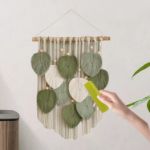 Picture of Macrame Wall Hanging – Handmade Green Leaf Tassel Boho Wall Art Tapestry for Bedroom, Living Room, Office & Apartment Decor